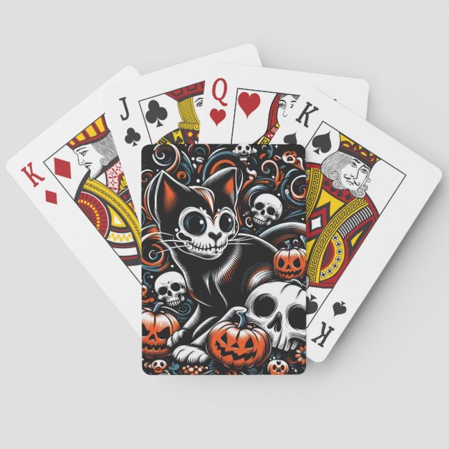 Jeu De Cartes Chat éffrayant avec des crânes (dos)