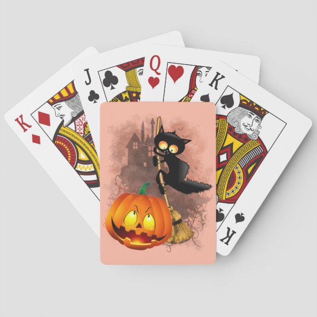 Jeu De Cartes Chat effrayé par Citrouille Fun Halloween caractèr (dos)