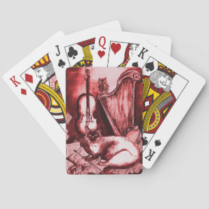 Jeu De Cartes CHAT ET OWL MUSICALE, Rouge rose et blanc