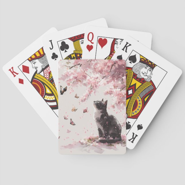 Jeu De Cartes Chat Fleur de Cerisier et Papillons (9) (dos)