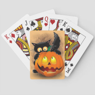 Jeu De Cartes Chat Fun Halloween Caractère mordant un Citrouille