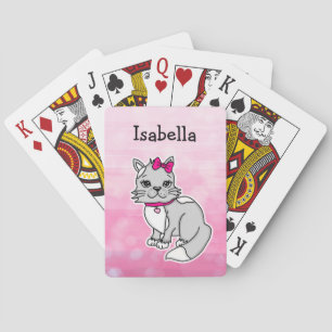 Jeu De Cartes Chat gris et blanc Personnalisé Fille rose