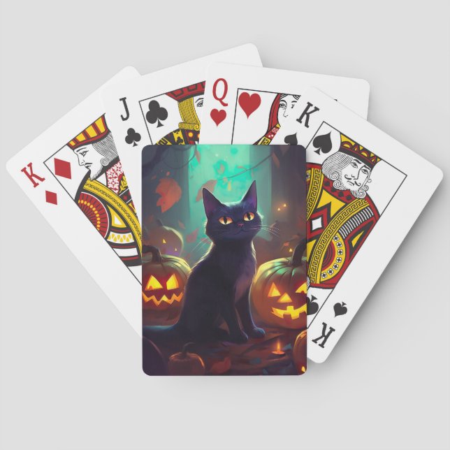 Jeu De Cartes Chat Halloween Tuxedo Avec Peur Citrouille (dos)