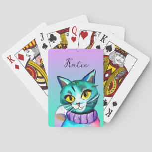 Jeu De Cartes Chat Kitty Bleu Mignon Personnalisé