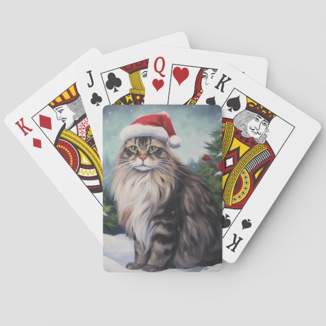 Jeu De Cartes Chat Maine Coon à Noël de neige (dos)