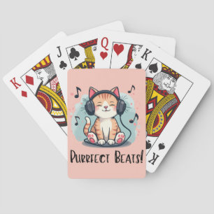 Jeu De Cartes Chat mignon avec casque audio Art amateur de musiq