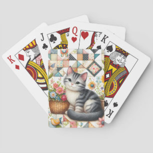 Jeu De Cartes Chat mignon sur courtepoint fleurie Cottagecore