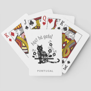 Jeu De Cartes Chat noir avec fleurs et expression portugaise
