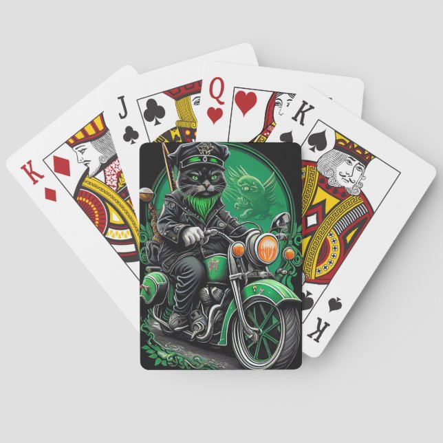 Jeu De Cartes Chat noir conduisant un vélo la Saint-Patrick (dos)