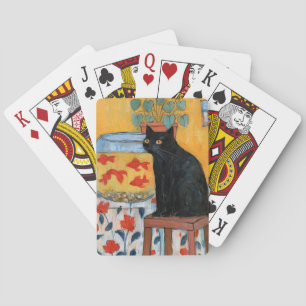 Jeu De Cartes Chat noir curieux regardant un aquarium