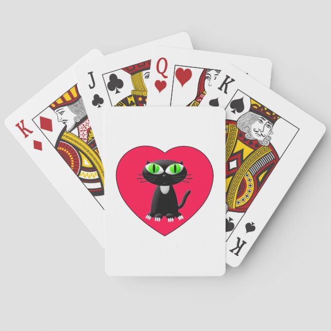 Jeu De Cartes Chat noir dans le coeur rouge (dos)