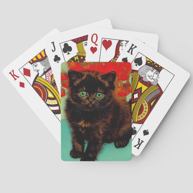 Jeu De Cartes Chat noir de Van Gogh Fleurs rouges (dos)