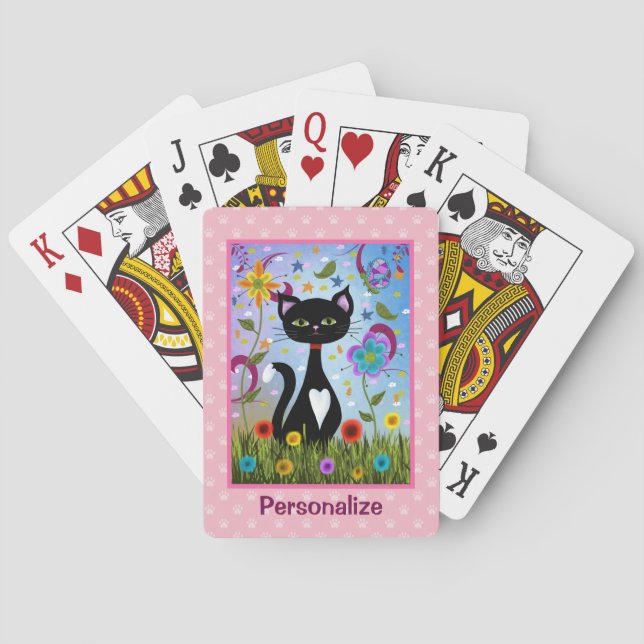 Jeu De Cartes Chat Noir Et Blanc Dans Le Jardin Personnalisé (dos)