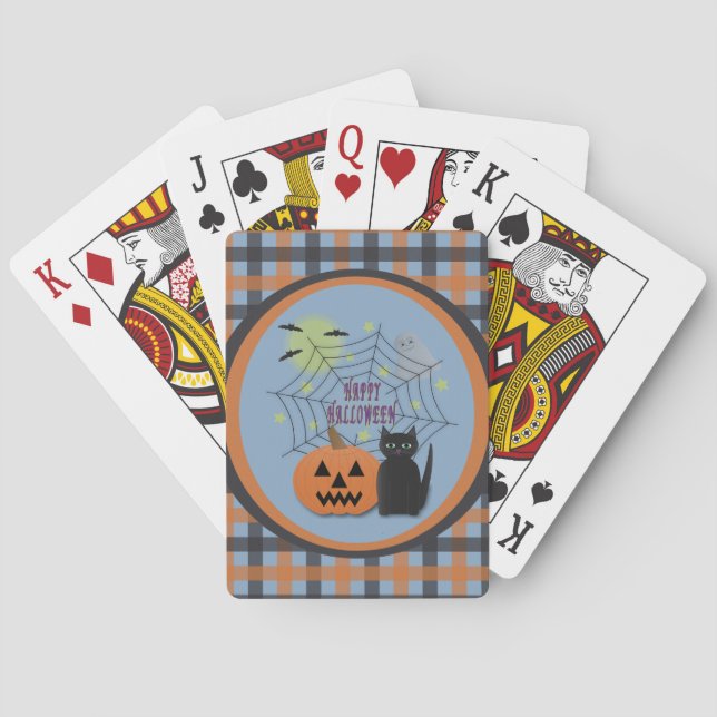 Jeu De Cartes Chat noir et Citrouille pas effrayant Halloween (dos)
