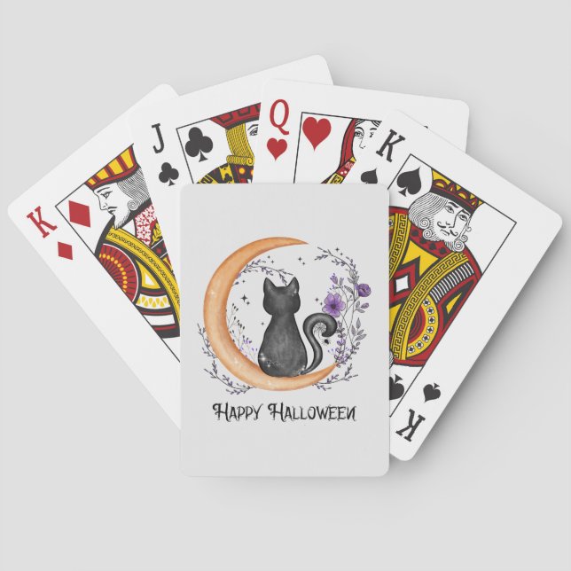 Jeu De Cartes Chat noir et lune de croissant pour Halloween heur (dos)