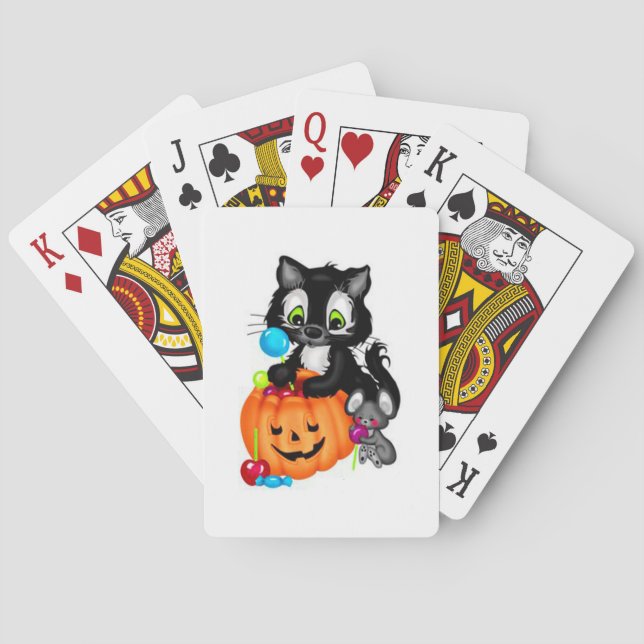 Jeu De Cartes Chat noir mignon, Citrouille et souris (dos)
