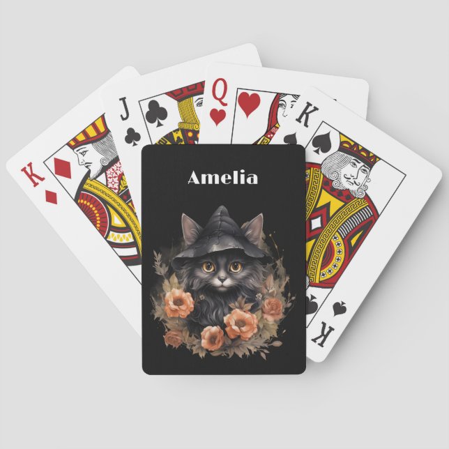 Jeu De Cartes Chat noir mignon dans le Casquette d'une sorcière (dos)
