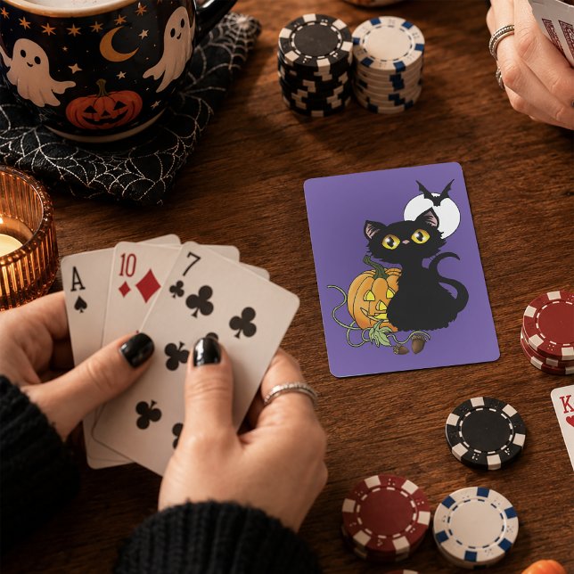 Jeu De Cartes Chat noir mignon violet effrayant Halloween Citrou (Créateur téléchargé)