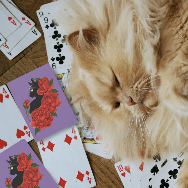 Jeu De Cartes Chat noir Roses rouges pourpres (Créateur téléchargé)