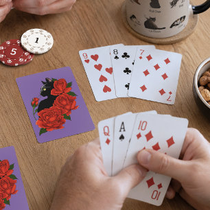 Jeu De Cartes Chat Noir Roses Rouges Violettes