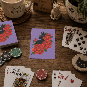 Jeu De Cartes Chat Noir Roses Rouges Violettes