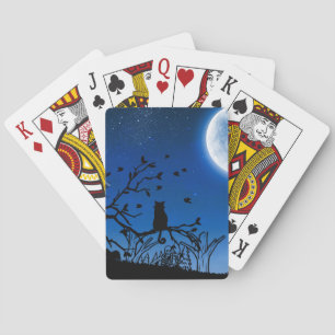 Jeu De Cartes Chat noir sous la lumière de la lune sur la silhou
