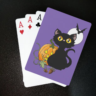 Jeu De Cartes Chat noir violet Citrouille d'Halloween