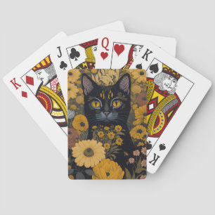 Jeu De Cartes Chat noir Yellow Eyes Fleurs Vintages