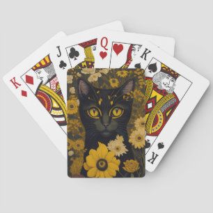 Jeu De Cartes Chat noir Yellow Eyes Fleurs Vintages #2