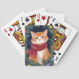 Jeu De Cartes Chat orange de Noël Festif Animal de compagnie