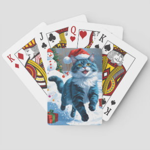 Jeu De Cartes Chat Oriental Bleu Assis dans un Chapeau de Noël e