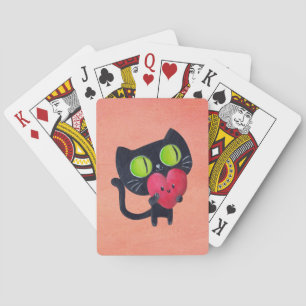 Jeu De Cartes Chat romantique embrassant Red Cute Heart