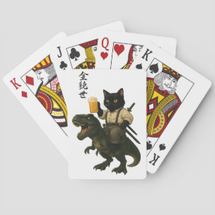 Jeu De Cartes Chat Samouraï avec Bière & T-Rex   Art Japonais Ré