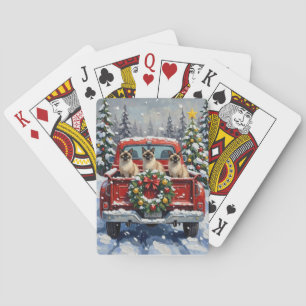 Jeu De Cartes Chat siamois Noël camion rouge Fêtes
