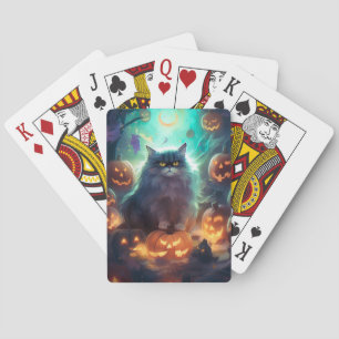 Jeu De Cartes Chat Sibérien d'Halloween avec des citrouilles eff