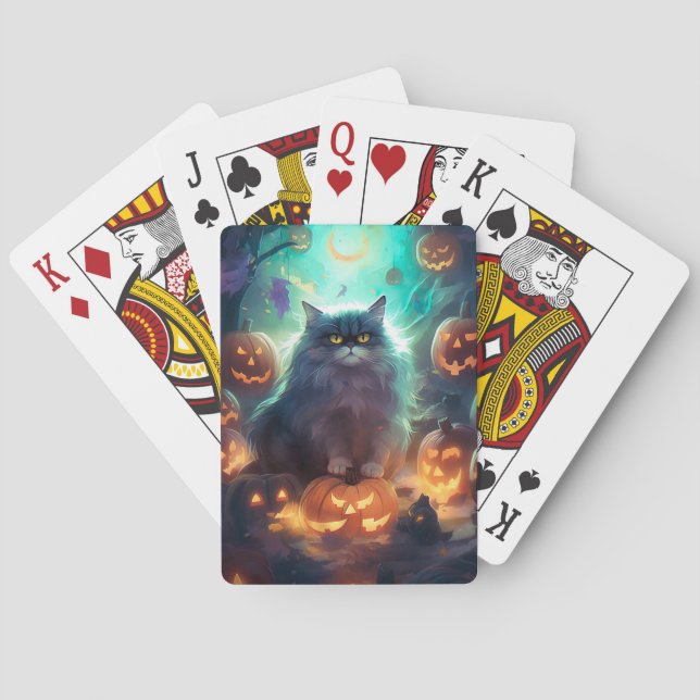 Jeu De Cartes Chat Sibérien d'Halloween avec des citrouilles eff (dos)
