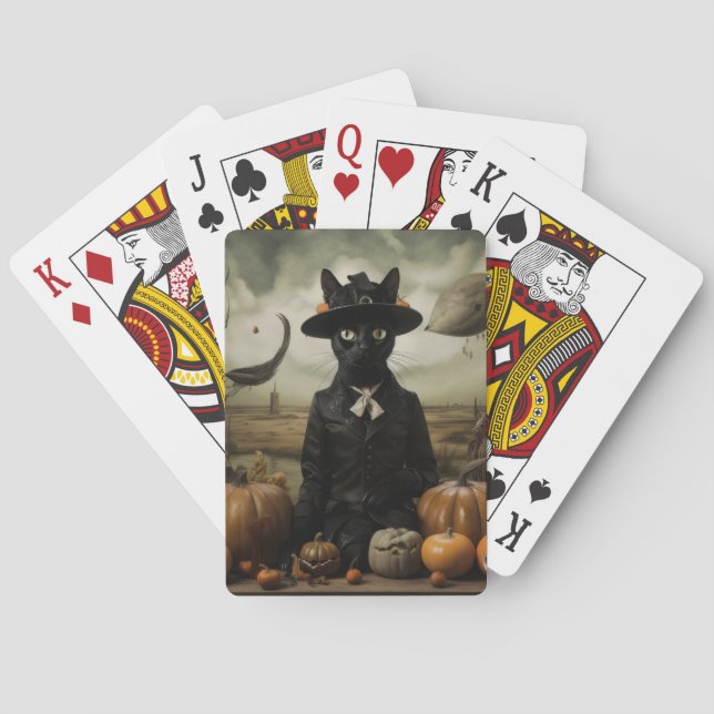 Jeu De Cartes Chat sorcière avec citrouilles  (dos)