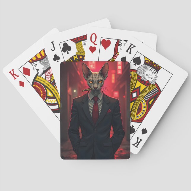 Jeu De Cartes Chat Sphynx Neon Noir dans le style Mafia (dos)