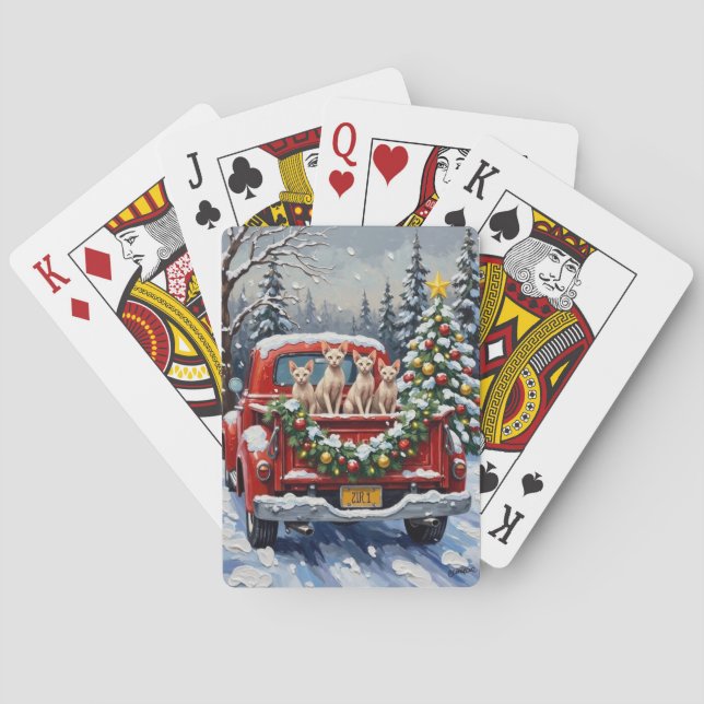 Jeu De Cartes Chat Sphynx Noël Camion Rouge Fêtes (dos)