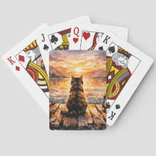 Jeu De Cartes Chat sur le quai au coucher du soleil