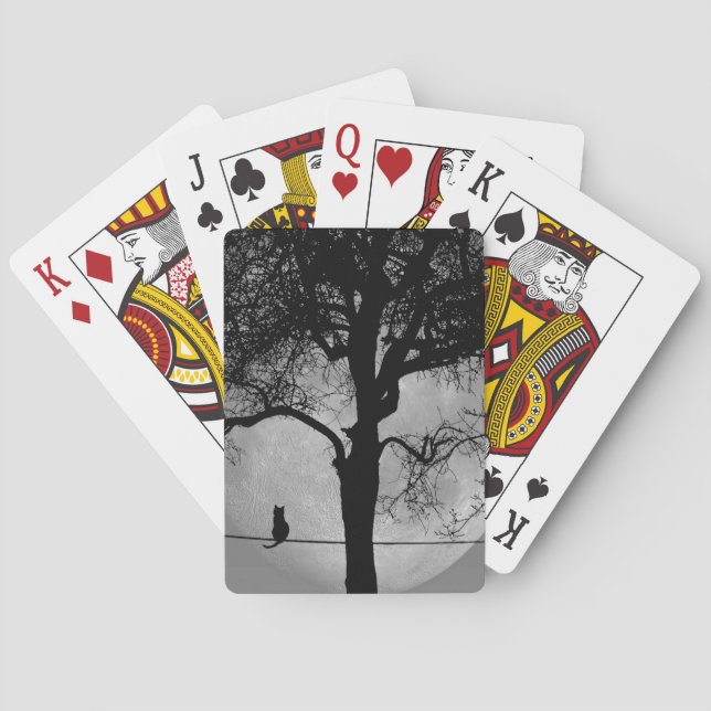 Jeu De Cartes Chat sur une Pleine lune de fil (dos)