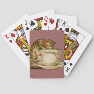 Jeu De Cartes Chat Tasse à Thé Mignon Vintage Victorien Animal C