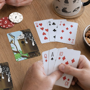 Jeu De Cartes Chat tigré mignon dormant dans une maison d'oiseau