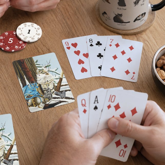 Jeu De Cartes Chat Viking Bleu Dragon Fantastique  (Créateur téléchargé)