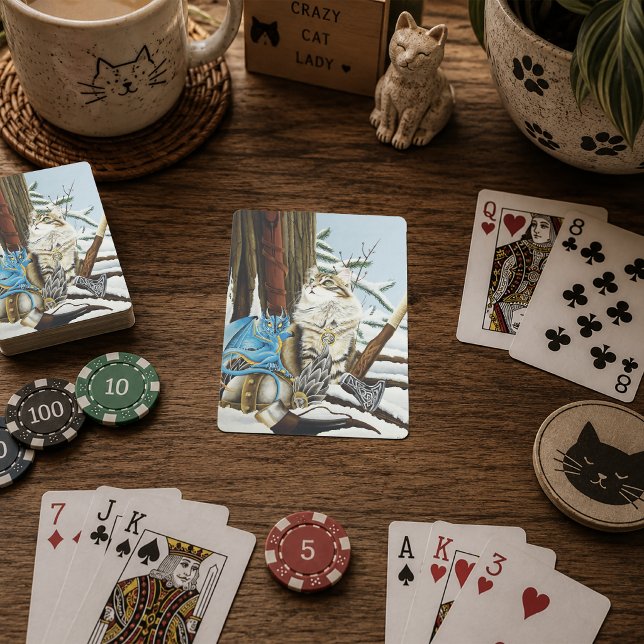 Jeu De Cartes Chat Viking Bleu Dragon Fantastique  (Créateur téléchargé)