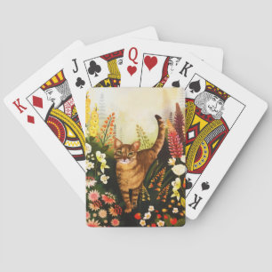 Jeu De Cartes Chat vintage Dans L'Aquarelle Du Jardin Fleurissan