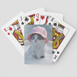 Jeu De Cartes Chaton dans un bain moussant Chapeau rose Mignon