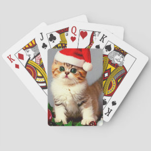 Jeu De Cartes Chaton de Noël Vintage à Santa Hat