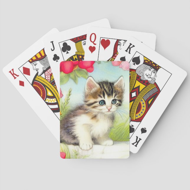 Jeu De Cartes Chaton vintage blanc et Brown avec fleurs (dos)