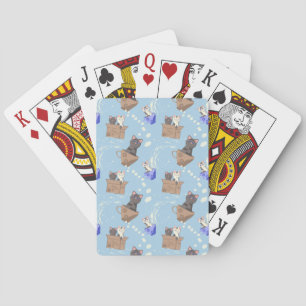 Jeu De Cartes Chats en boîte et gouttes de lait sur bleu